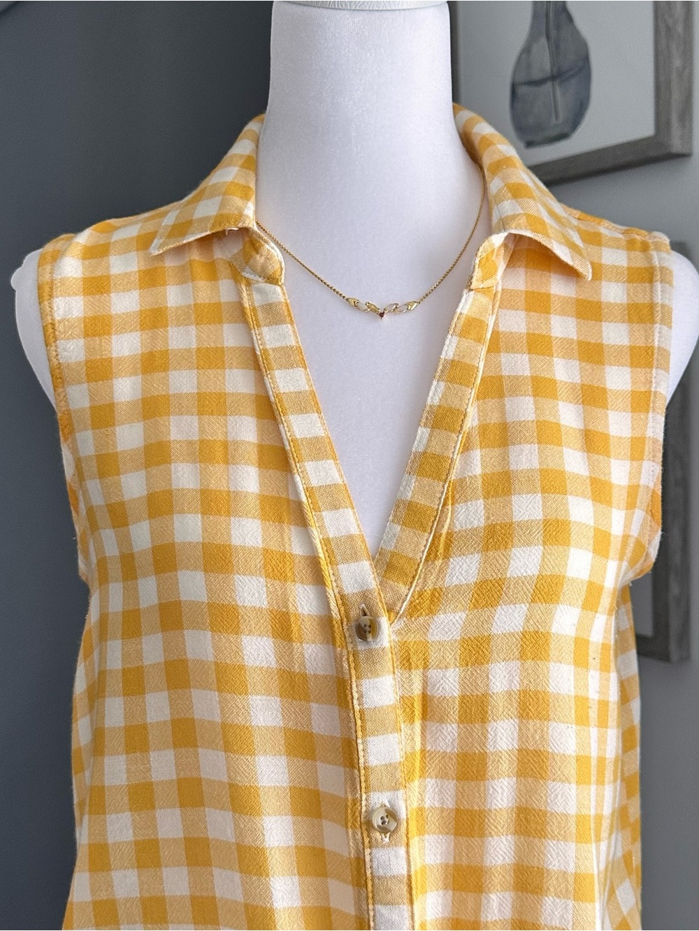 Harper Yellow and White Gingham Tie-Front Sleeveless Blouse - Picture 3 of 7